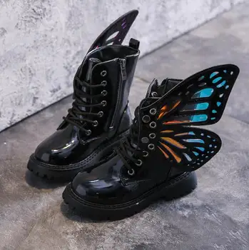 

Christmas Gifts New Fashion Girl Wings Boots Silver Princess Shoes with butterfly wings Autumn Winter Boots Non-slip for Kids