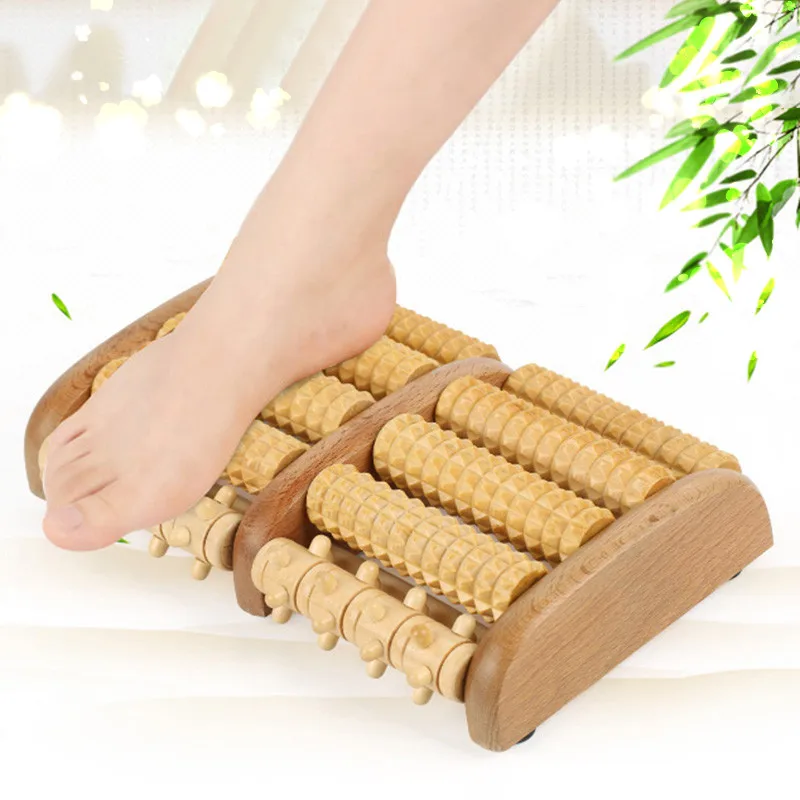 Wooden Dual Foot Acupuncture Massager Roller Ball Relieve Plantar Fasciitis Stress Heel Arch Pain Shiatsu Acupressure Relaxation