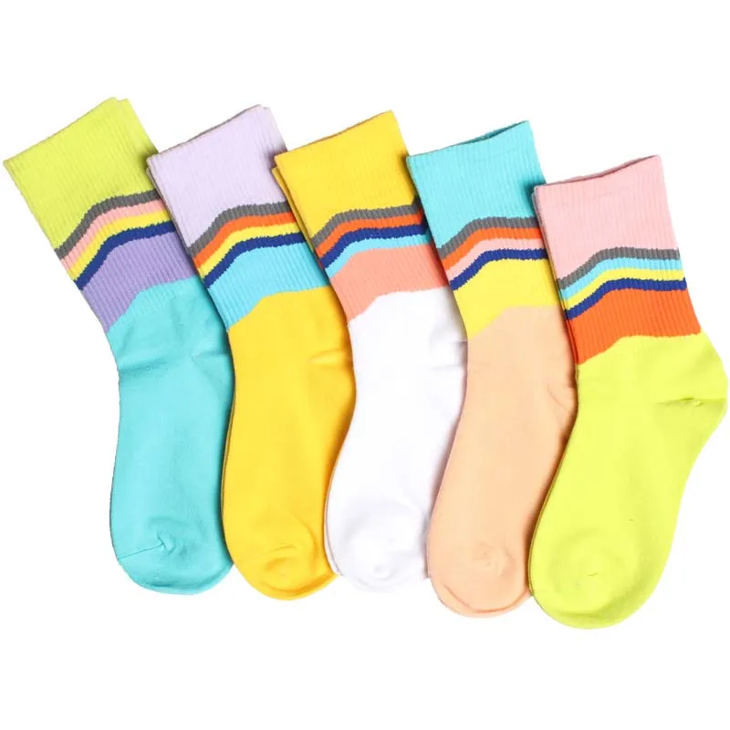 DROZENO Lady happy забавные Носки с рисунком из мультфильма полосатые буквы хлопковые