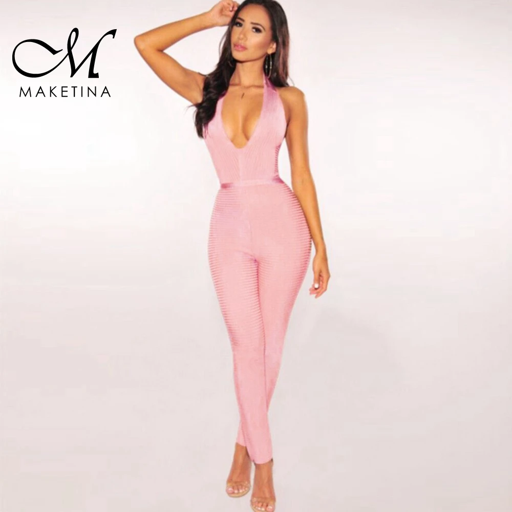 

Maketina Nude Halter Sleeveless Maxi Fashion Bandage Jumpsuits PF0905-Nude