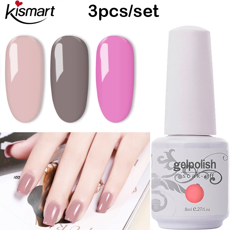

3pcs/set 8ml Bottle Nail Gel Polish Set UV LED Nail Gel Polish Soak Off Gel Nail Polish Lacquer Base Top Coat Nail Art Varnish