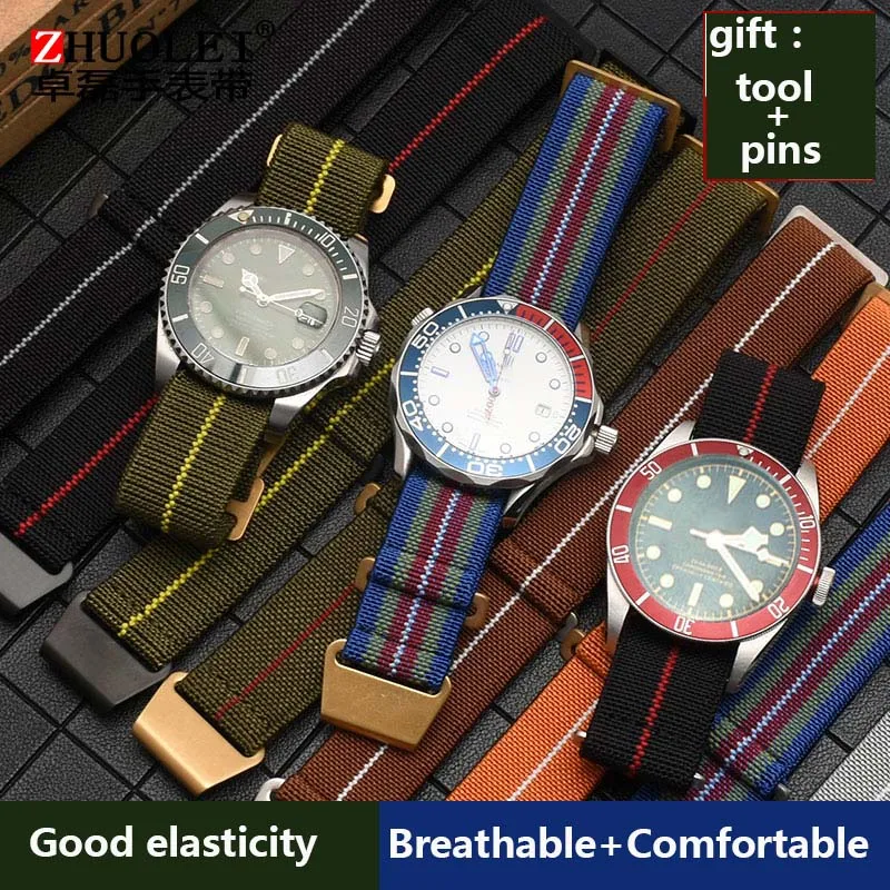 

high quality French Troops Parachute Bag watchband for nato Elastic Nylon Belt General Wacth Strap Military Bracelet 20 21 22mm