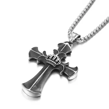 

Classical Crown Cross Pendants Necklace for Men Hip Hop Vintage silver stainless steel Chain Emperor Crown Necklace Jewelry