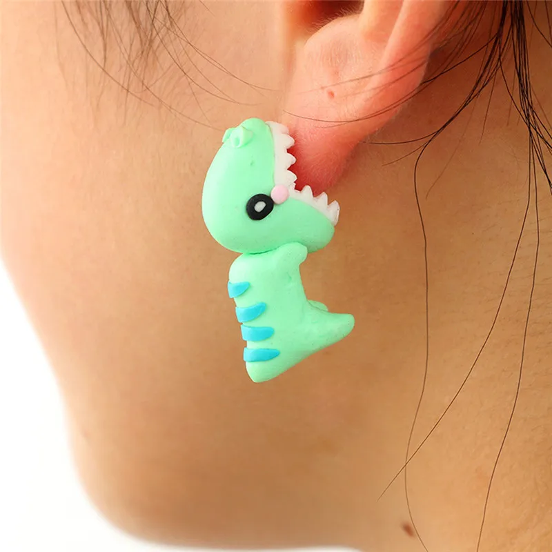Handmade Polymer Clay Soft Cute Dinosaur Earrings For Women Fashion Animal Piercing Ear Stud Earring 1 Pair