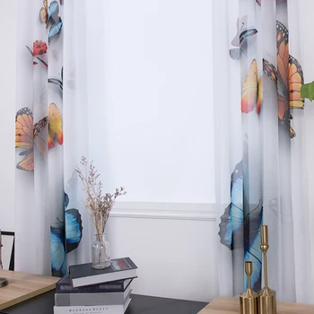 

1 Pair Butterfly Printed Curtain Gauze, Bedroom Living Room Sheer Curtains Screens, Grommet / Rod Pocket Lovely