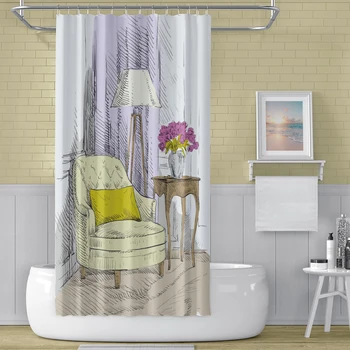 

Beautiful Wall Hanging Shower Curtain Bathroom Toilet Partition Waterproof Polyester Bohemian Bath Screens for Bathroom Decor