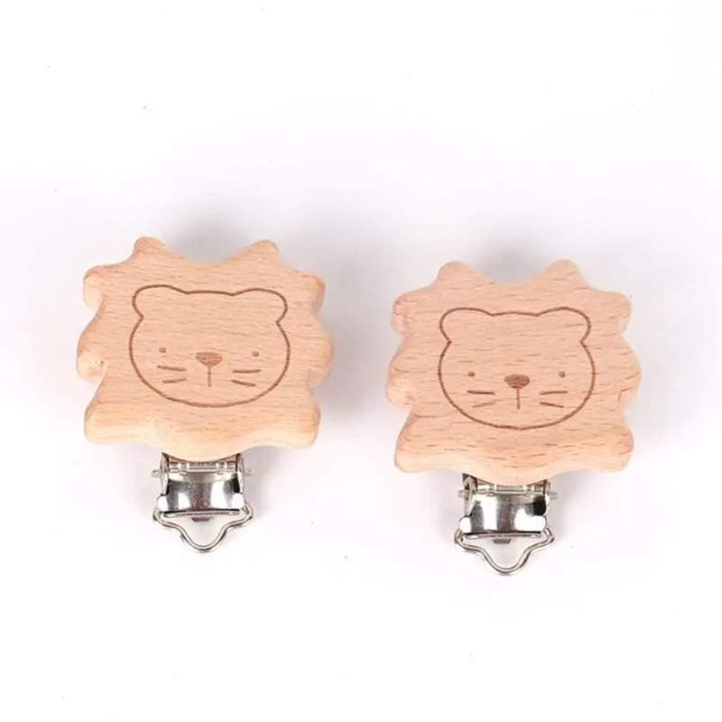 

5Pcs Natural Beech Wood Animal Pacifier Clip Baby Teether Safety Clasp Accessory T5EC