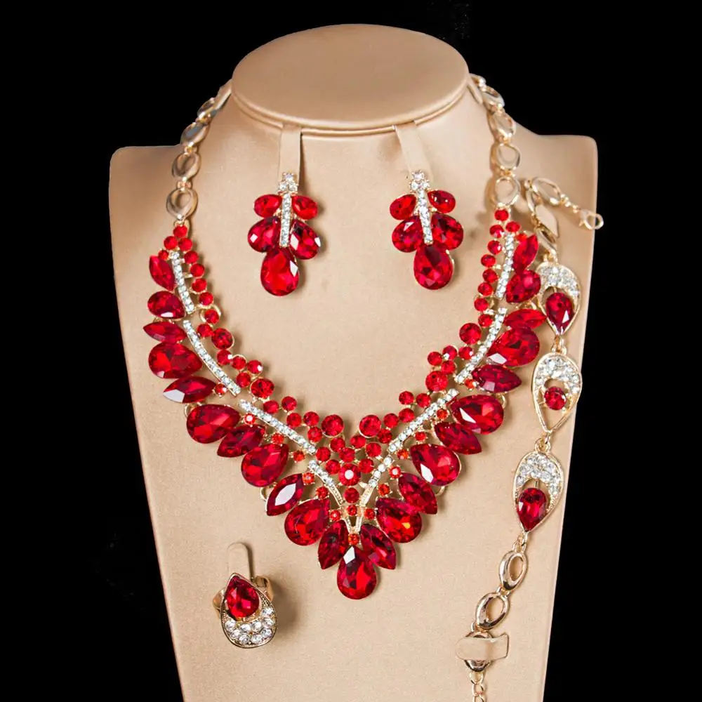 Модные ювелирные изделия Кристалл Стекло Набор сплав 4 шт ожерелье браслет