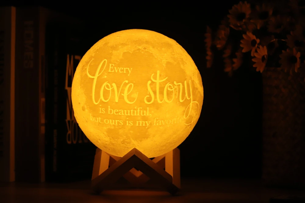 Photo/Text Custom 3D Printing Moon Lamp Night Light Customized Personalized Lunar USB Rechargeable Lamp Touch/Tap/Remote Switch