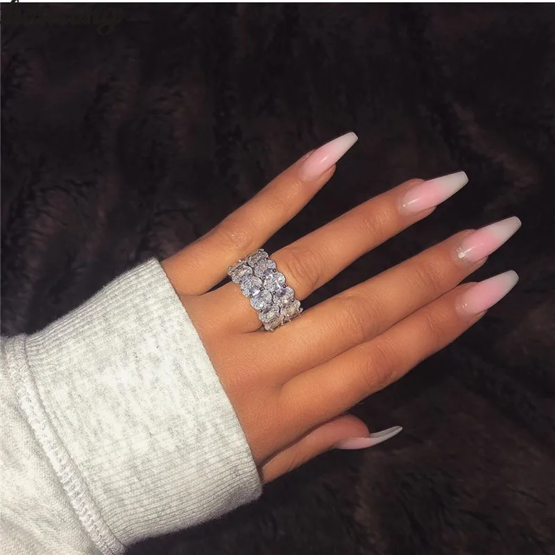 Ceny Choucong 2019 oświadczenie pierścień przyrzeczenia 925 srebro owalne AAAAA cz obrączka obrączki dla kobiet mężczyzn biżuteria prezent