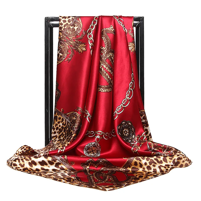 90*90 см квадратный шелковый шарф люксовый бренд женский леопардовый принт с цепью принт шейные Шарфы Большие Foulards Femme Бандана Платок