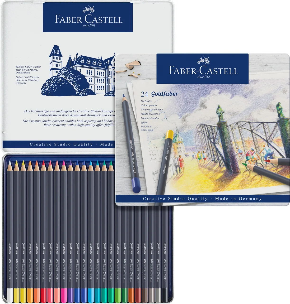 Faber Castell голубая жестяная коробка фотокарандаш 12/24/36/48 разноцветные