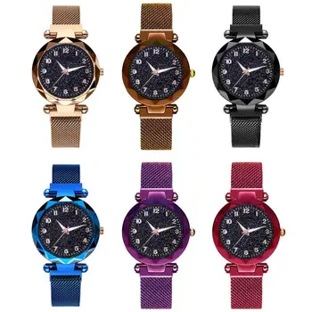 

NEW Women Fashion Starry Round Dial Stainless Steel Magnetic Ladies Quartz Wrist Watch Gift zegarek damski reloj mujer masculino