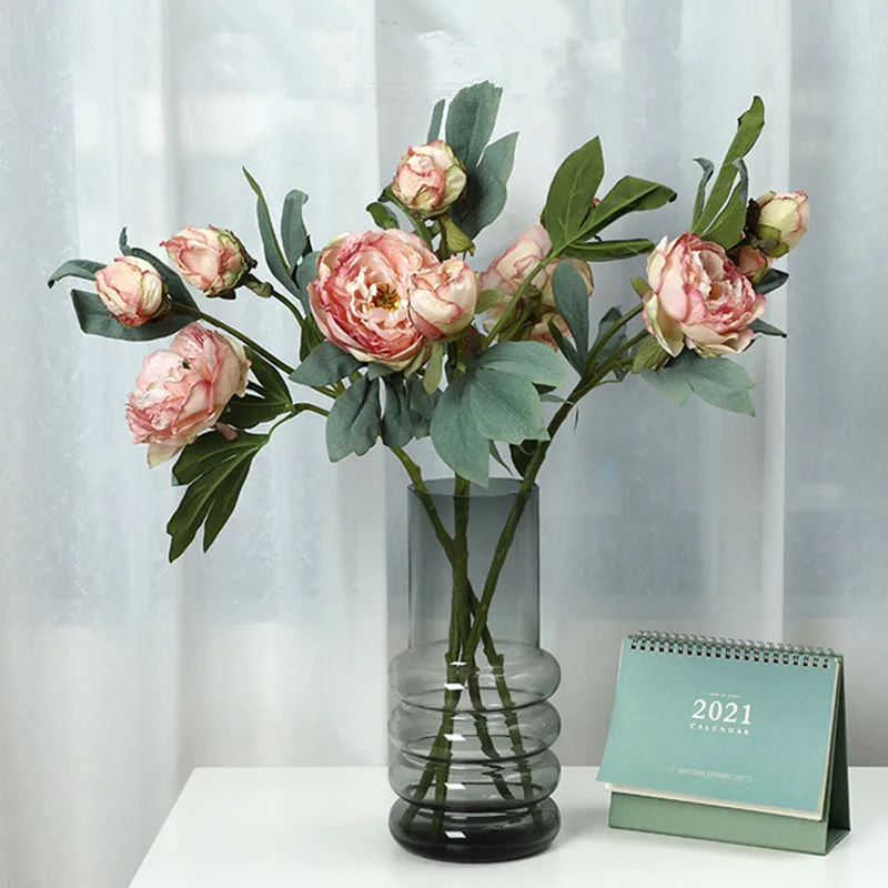 High-end roasted simulation peony flower multi-layer peonies silk artificial fall decoration flores artificiales | Дом и сад