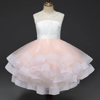 

Flower girl Wedding Party Tail Embroidery Girl Princess Birthday Baptism Dinner Party First Exchange Tail Dress Gauze puff skirt