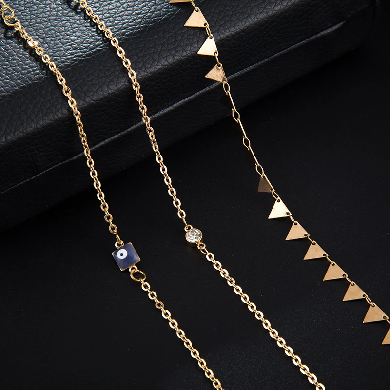Tocona Boho блестящие хрустальные треугольные блестки подвесные ножные браслеты Набор для женщин многослойная цепочка украшение ножной браслет Tobillera B27209