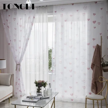

TONGDI Children Curtain Tulle Modern Printed Cartoon Love Heart Shape Decoration Window Home For Kitchen Living room Bedroom