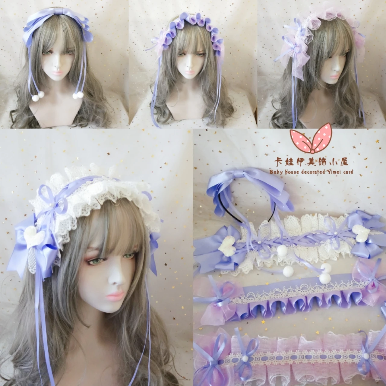 CAT And LOVE Letter Purple Blue Hair Band Lolita Accessories KC BNT Flower Pill Small Things | Тематическая одежда и