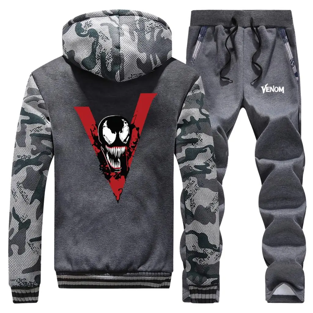 Venom, утепленные толстовки с капюшоном, Для мужчин Модная брендовая Толстовка+ штаны, 2 предмета в комплекте, костюм супергероя камуфляжная куртка Для мужчин зимняя толстовка с капюшоном для детей; теплый костюм для пальто