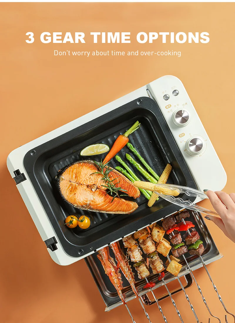 DIANNAO Electric Grills Multifunctional 3-in-1 Skewer Machine, Household Automatic Rotary Electric Barbecue Grill, Grilled Lamb Skewer (Color 