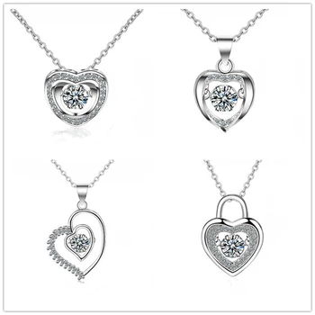 

Classic Crystal Heart Pendant Necklace Female Jewelry Bright CZ Accessories Women 925 Sterling Silver Necklace Girl Choker Bijou