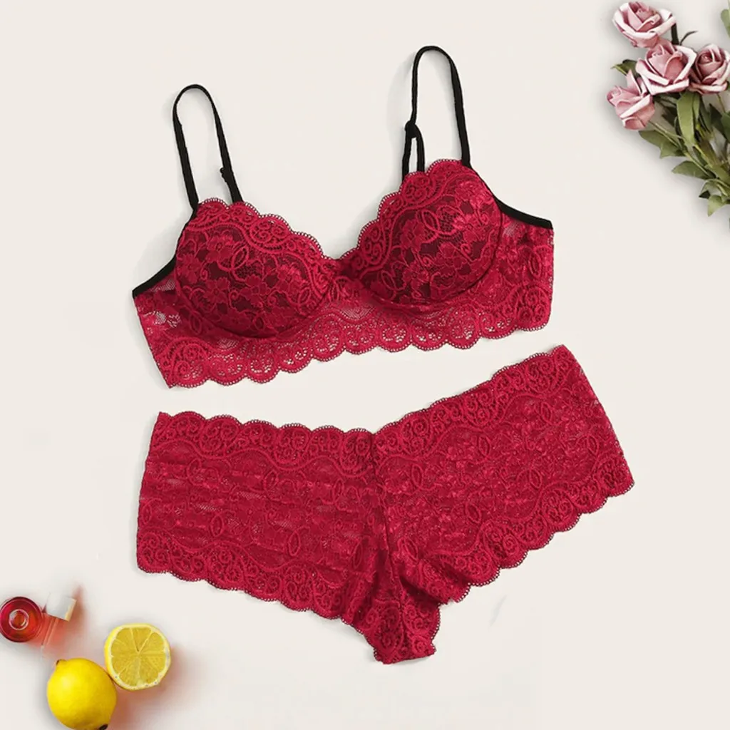 Lingerie Sexy Bra Set New Women Plus Size Lace Wireless Bra Briefs Sexy