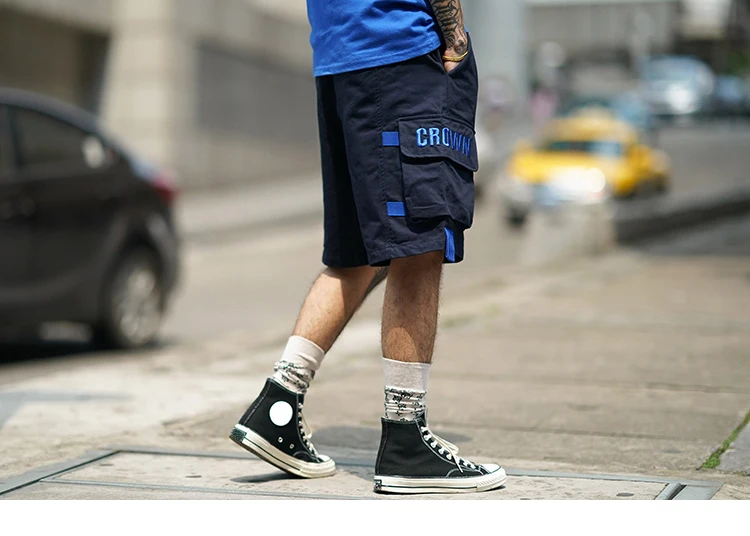 2019 хип-хоп Карго короткие уличная Вышивка Карманы Harajuku шорты для бега мешковатые летние мужские военные шорты из хлопка