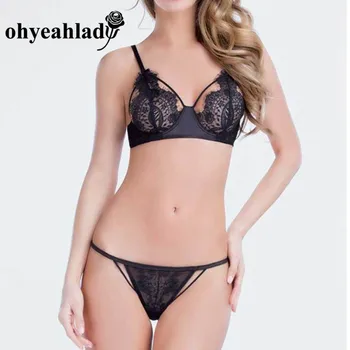 

Ohyeahlady Thin Straps Delicate Lace Bra and Thong Set Women Exotic Komplet Bielszny Hollow Out Seductive Lingerie Set RJ80249
