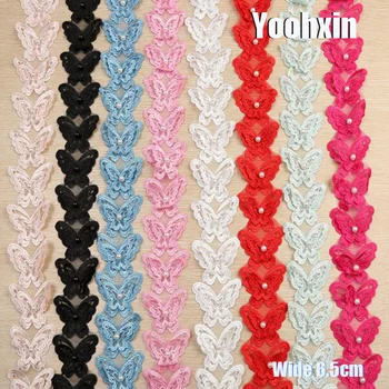 

6.5cm Wide Luxury White Black Beads Organza embroidery Lace fabric Ribbon trim collar sewing DIY applique wedding guipure decor