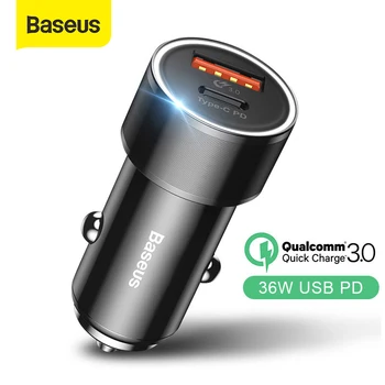 

Baseus 36W Car Charger with PD Fast Charger For iPhone 11 Pro Max X Xs Max 8 Plus Quick Charge 3.0 USB Car Phone Charger