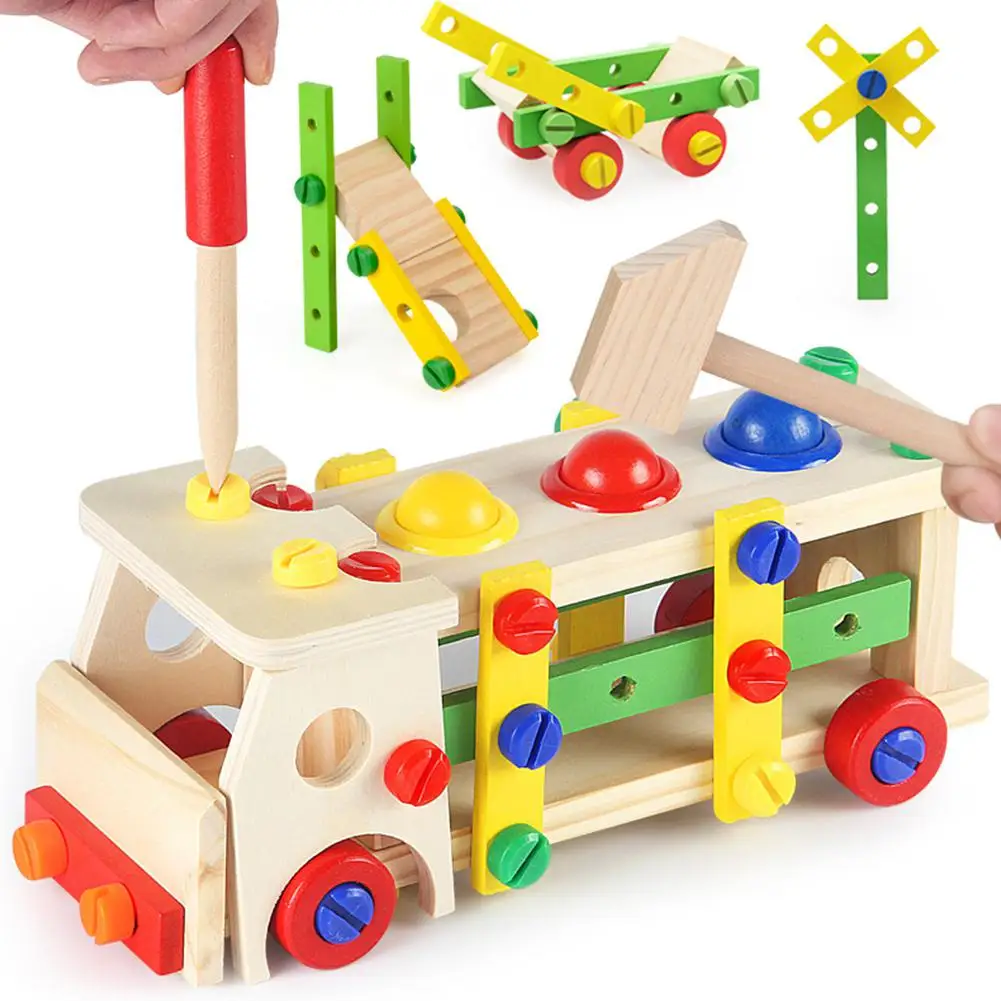  Disassembly Nut Screw Car Wooden Split Assembled Tool Combination Toy Car Interactive Teaching Aid - 4000410853516
