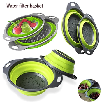 

Portable Round Foldable Fruit Vegetable Washing Basket Strainer Silicone Colander Collapsible Drainer With Handle Kitchen Tools