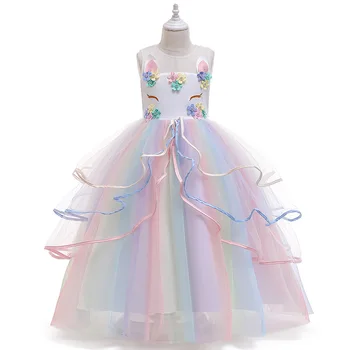 

2020 new girl dress princess dress unicorn pettiskirt girls christmas Birthday dress 3-14Y Sweet and cute clothes