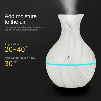 

130Ml Mini Electric Air Humidifier Usb Charge Aroma Diffuser Ultrasonic White Wood Grain with 7 Color Led Light for Home