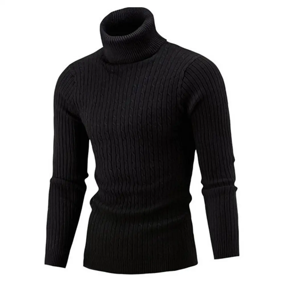 Mejor precio Suéteres de moda para hombre, jersey de cuello alto de Color sólido acrílico, Jersey de punto de manga larga, Top, ropa negra, M-2XL xmQKMGE6Xnk