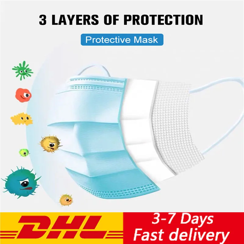 

DHL Free Shipping Anti-Pollution 3 Layer Mask dust protection Masks Disposable Face Masks Elastic Ear Loop Dust Filter Mask