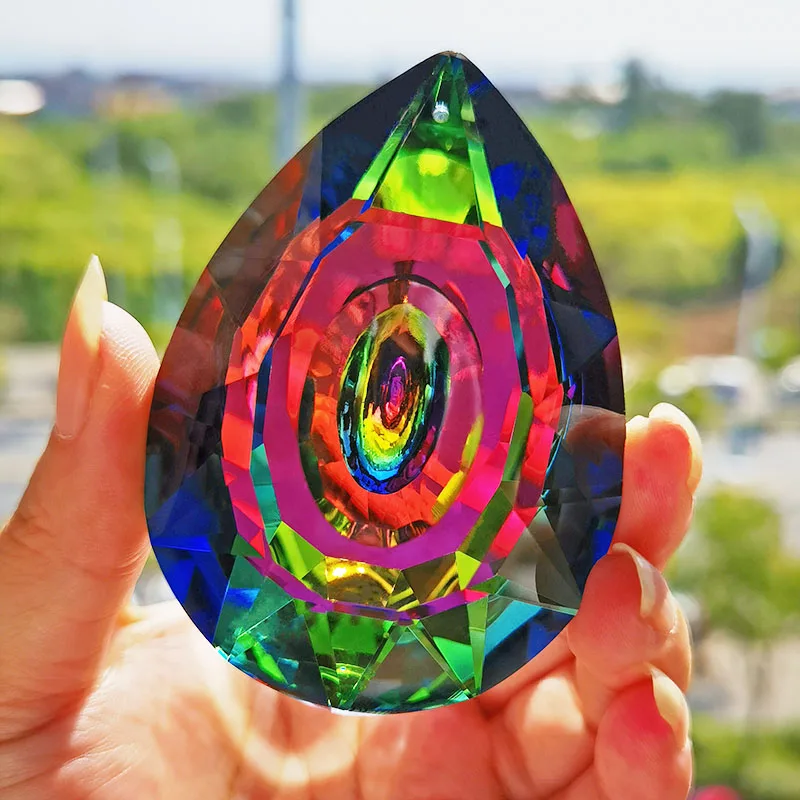 H&D AB-Color Crystal Glass Prism Pendant Hanging Crystal Suncatcher Rainbow Maker WindowOrnament Chandelier Parts DIY Craft 76mm