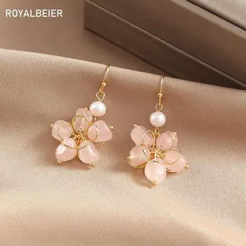 

Natural Stone Flower Drop Earrings for women Handmade Natural Pearl Earrings Fine Dangle Earrings Birthday Gift