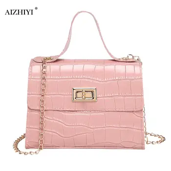 

Female Leather Solid Color Chain Handbag Retro Casual Women Totes Shoulder Bags Fashion Exquisite Shopping Bag