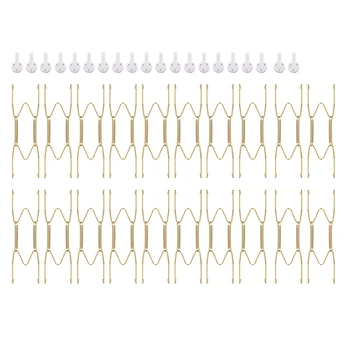 

20 Pieces 6 Inch Invisible Plate Hangers Wall Plate Hangers Brass Wire Plate Holders with 20 Pieces Wall Hooks