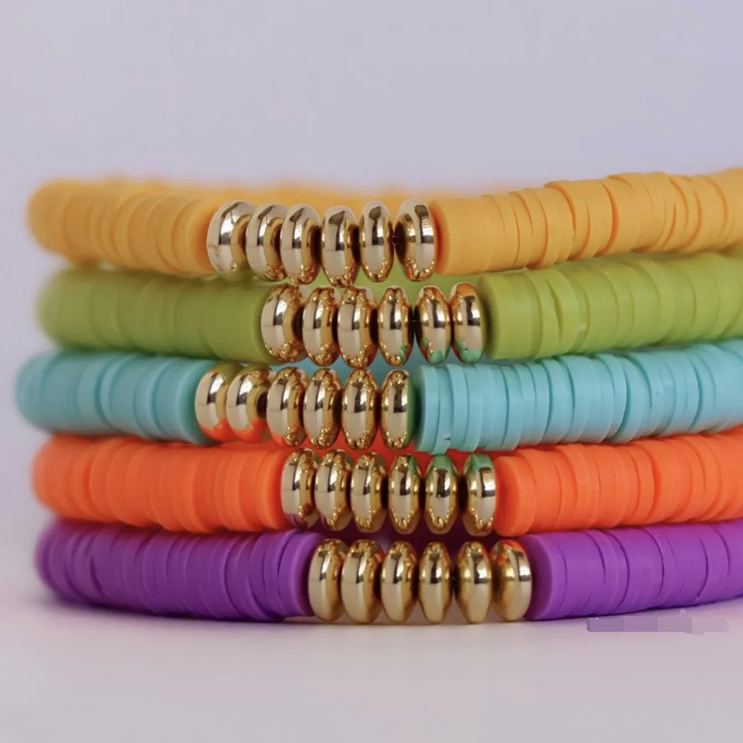 4pcs Polymer Clay Disc Beaded Bracelet Heishi Golden Color Stone Beads Bracelets For Women Fashion Jewelry bracelet jewelry