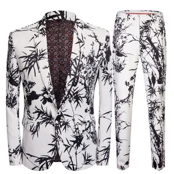 

Fashion Three-Color Suit Romantic Wedding Suits for Men 2 Pieces Set Latest Coat + Pant Designs Wedding Stage Singer Costume