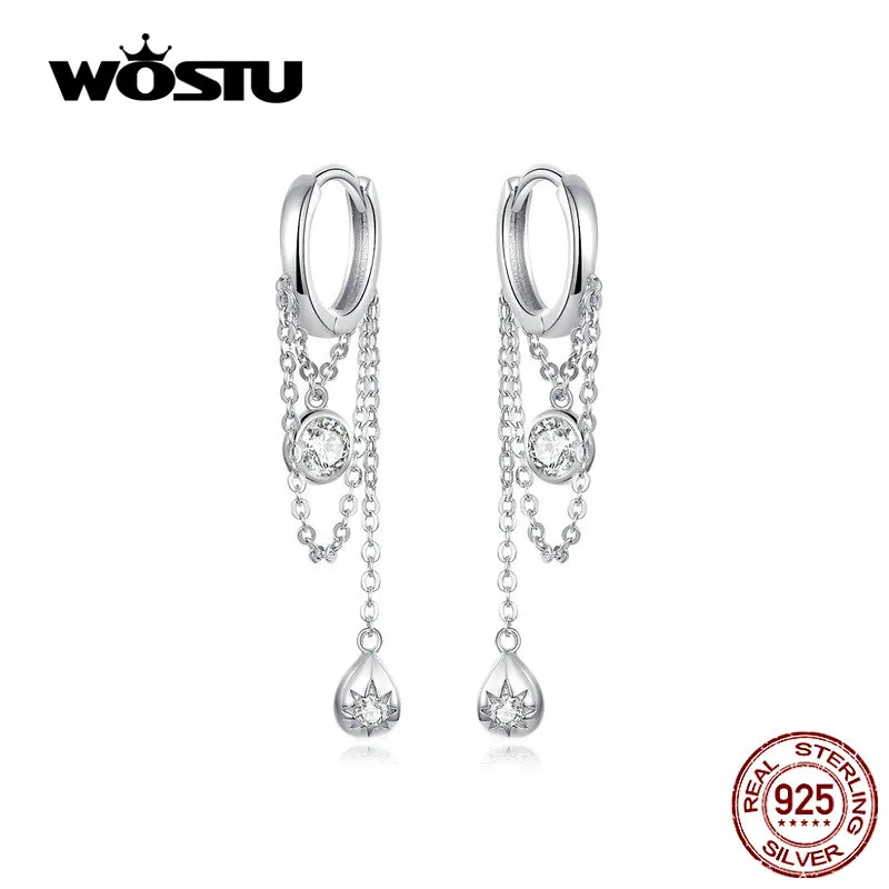 Cena WOSTU 925 srebro przezroczysta cyrkonia kolczyki dla kobiet proste kolczyki w stylu tworzenia biżuterii ślubnej CQE638