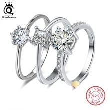 Orsa jóias real 925 prata esterlina feminino solitaire anéis zircão cúbico feminino anel de casamento moda jóias para qualquer festa sr116(China)