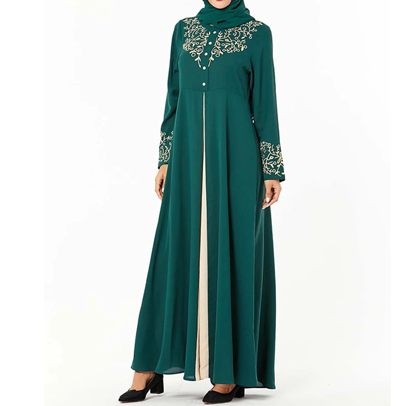 Зеленое нарядное платье в арабском стиле abaya Дубай турецкие платья Хиджаб мусульманское платье исламское одежда Абая для женщин Аравийский Восточный халат из марокена Халат - Color: green dress