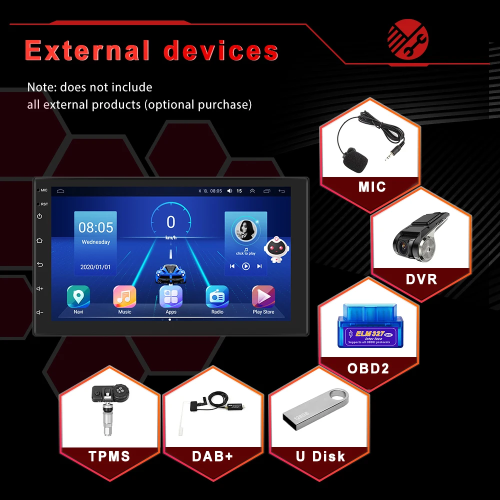 Podofo 2Din Car Radio Android Multimedia Player, BT GPS, 8Core 8G 128G Stereo Receiver, For VW Hyundai Kia Honda Toyota Nissan Ford, car multimedia player,car radio,car radio player,car music player