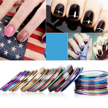 

30 Roll/Set Colorful Nail Art Striping Tape Set Matte Glitter Multi-color Adhesive Line Stickers 1mm Nail Art Decoration