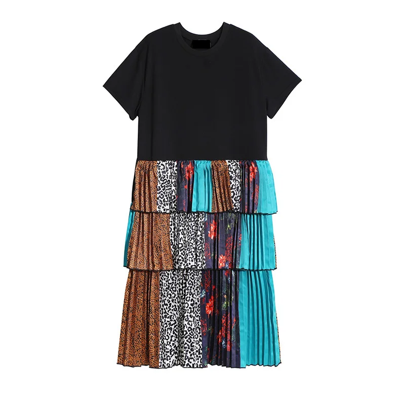XITAO, плиссированное женское платье, пэчворк, с принтом, пуловер, каскадные, с рюшами, элегантное, маленькое, свежее, повседневное, миноритарное, свободное платье, LYH3174