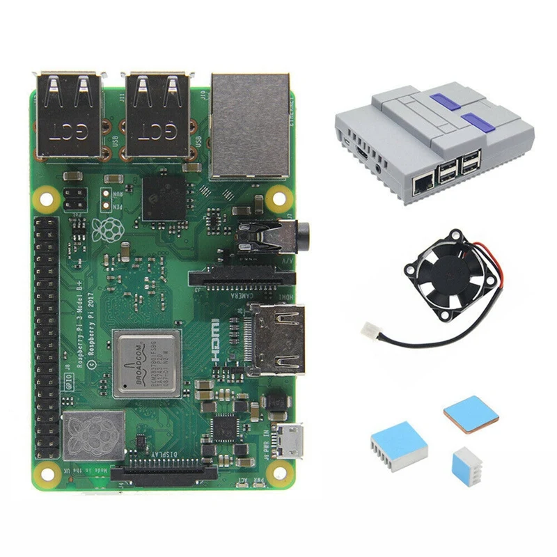 4 в 1 Raspberry Pi 3 Model B + (плюс) плата + Mini Nes Стиль Чехол/корпус + вентилятор охлаждения + радиаторы