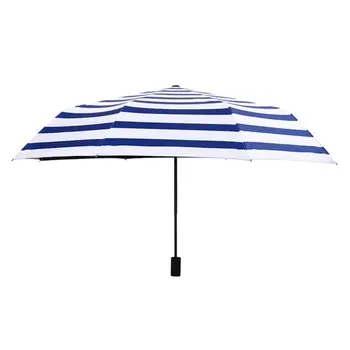 

Blue Stripe Folding Umbrella UV Protection Parasol for Beach Garden